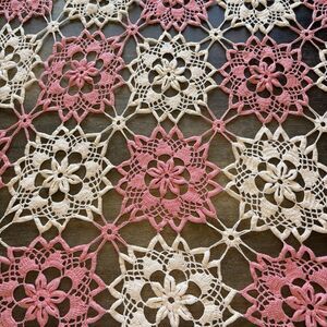 Vintage Crochet Pink Cream Tablecloth Bedspread Rectangle 78” X 98” Handmade